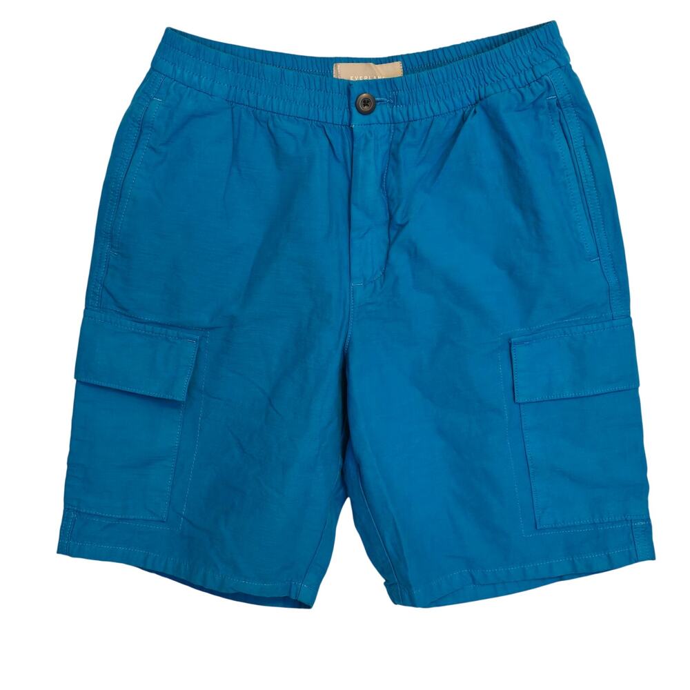 Everlane Cargo Shorts Mens Small Blue Organic Cotton Linen Modern Coastal NWT